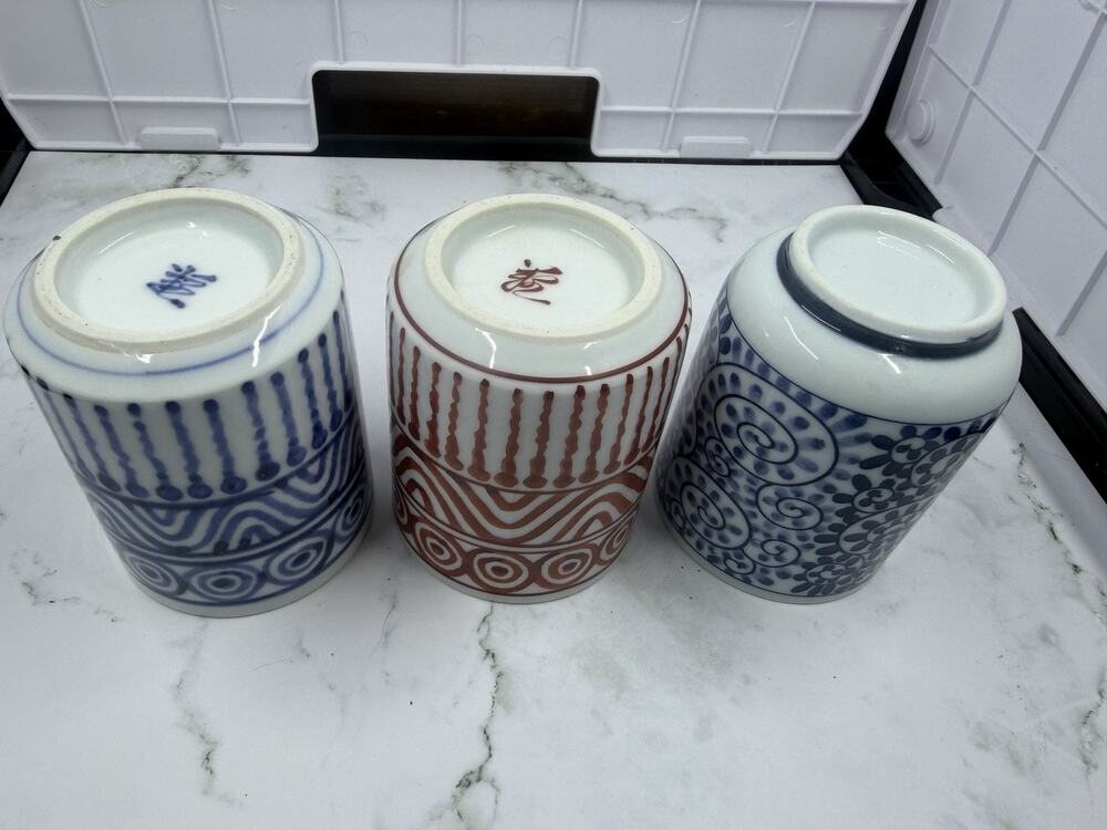 3 Vintage Japanese Signed Porcelain Cups Lot - Hand-Painted Kutani & Eizan Kiln